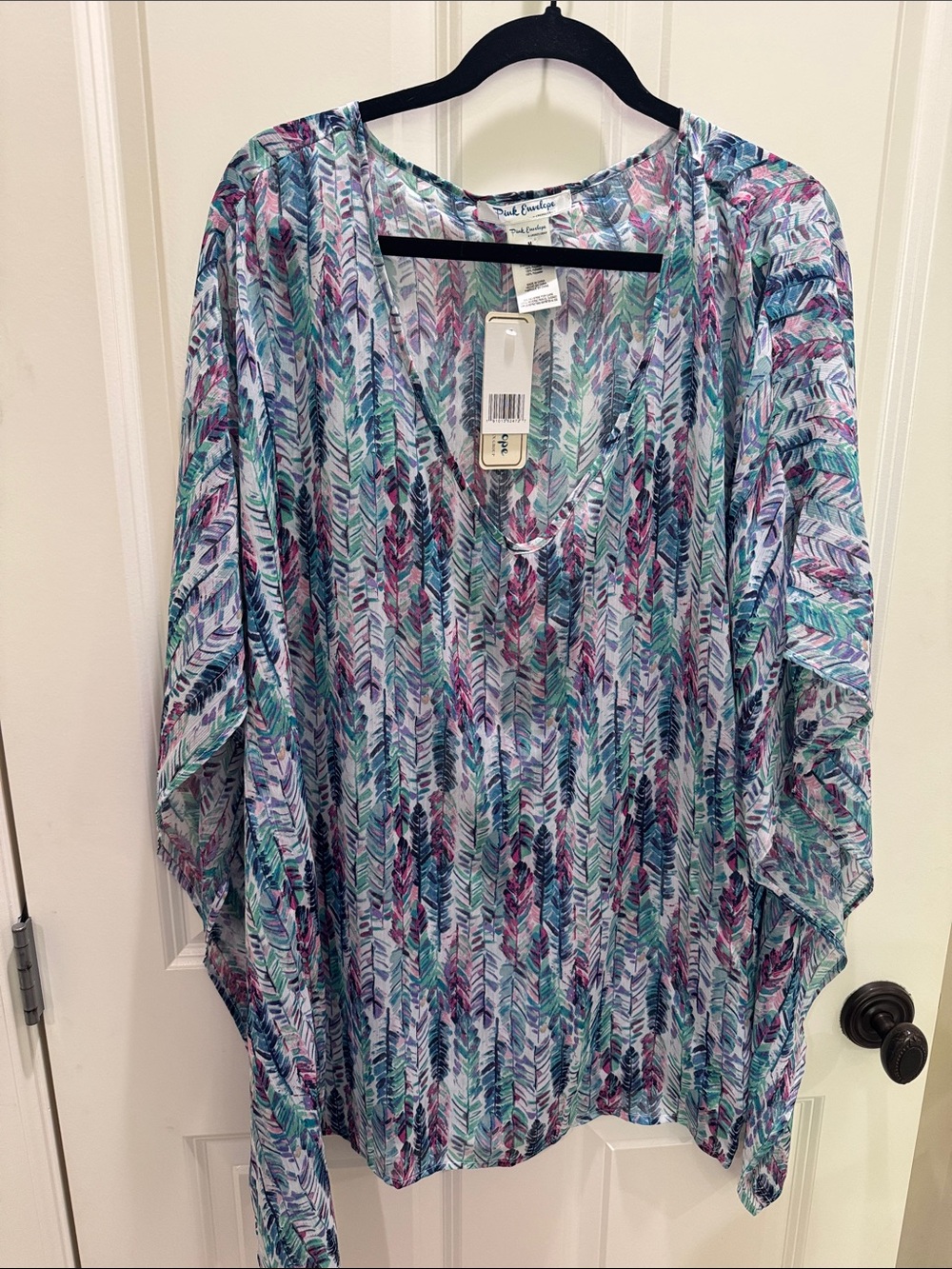 Pink Envelope Multicolor Feather-Stripe V-Neck Tunic